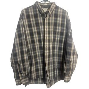 Vintage Natural Issue Wrinkle-Free Plaid Shirt‎ Men's XL Made in Korea 65/35